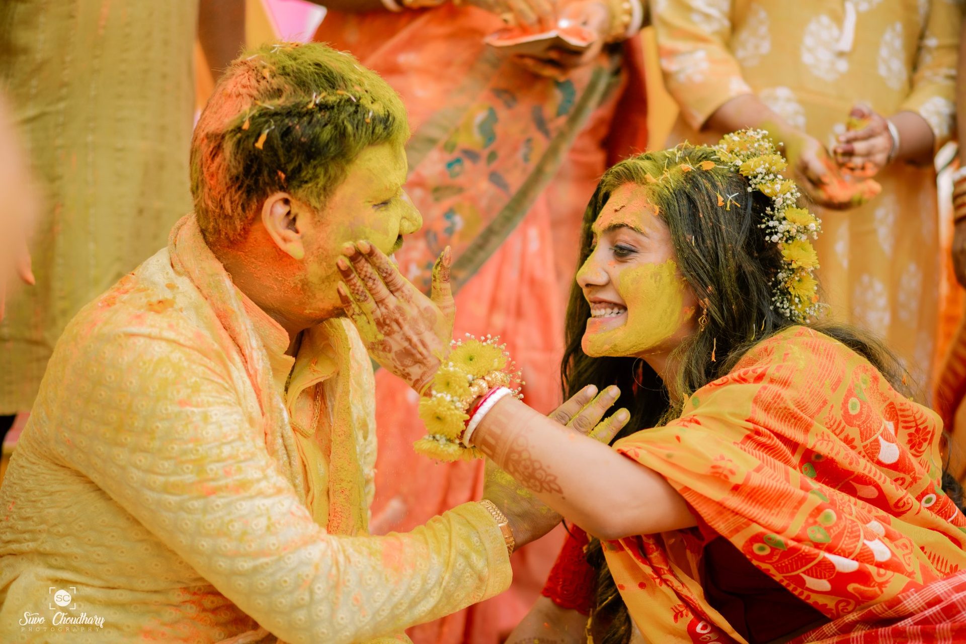 Wedding photographer in Siliguri – Gaye Holud couple haldi ceremony – Suvo Weddings