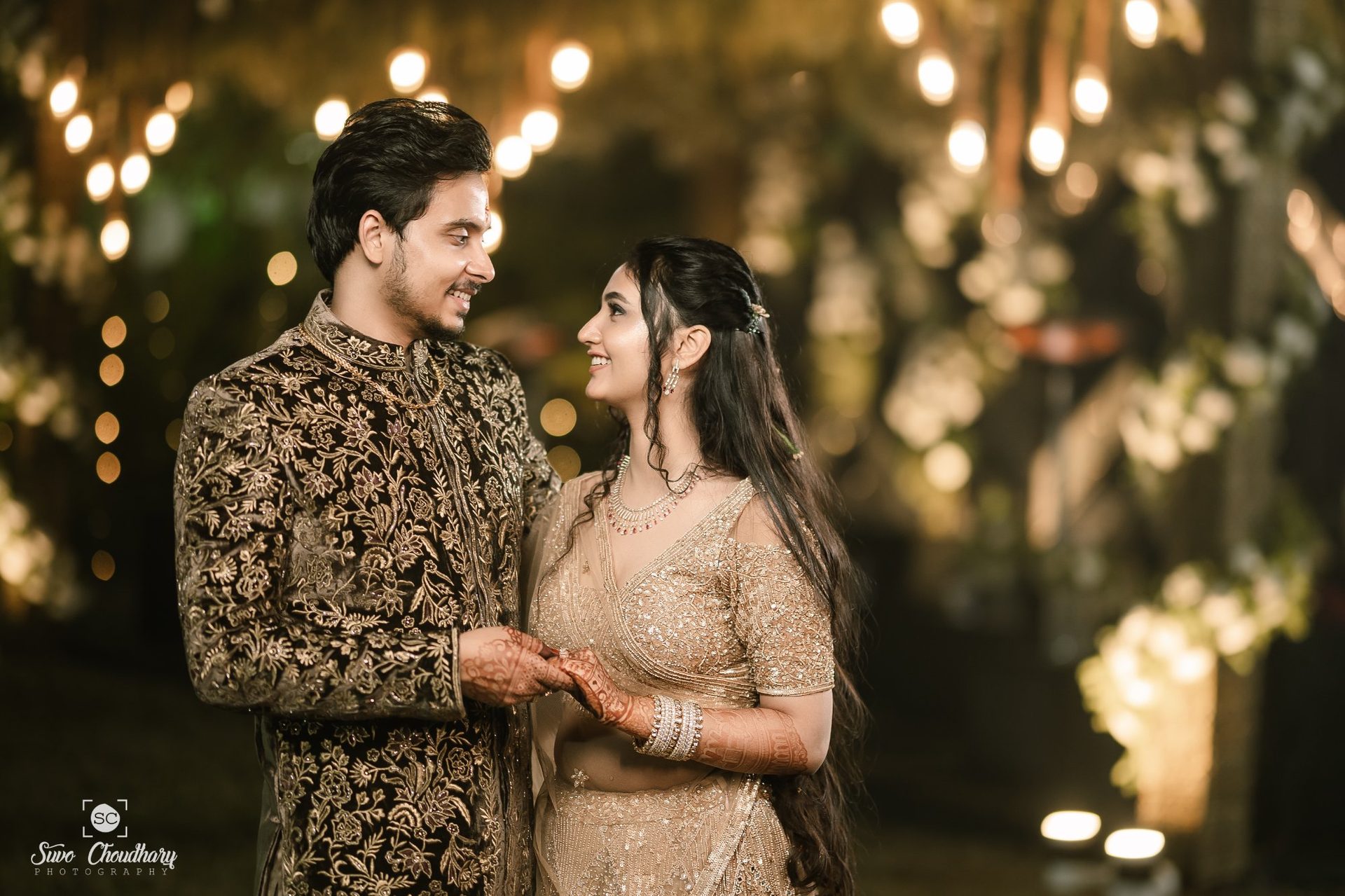 Wedding photographer in Siliguri – night reception couple portrait – Suvo Weddings